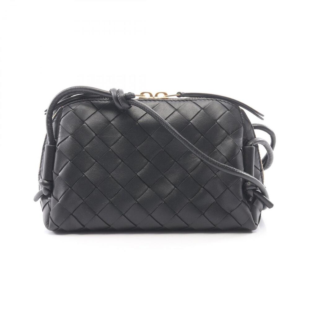 Bottega Veneta Intrecciato Shoulder Bag Leather Black